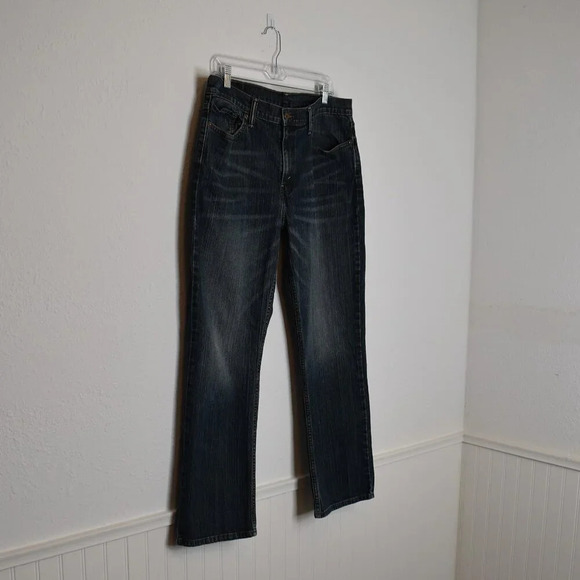Levis 514 Mens Jeans Sz 36 x 30 Straight Dark Wash Denim Distressed 5 Pocket - Picture 4 of 16